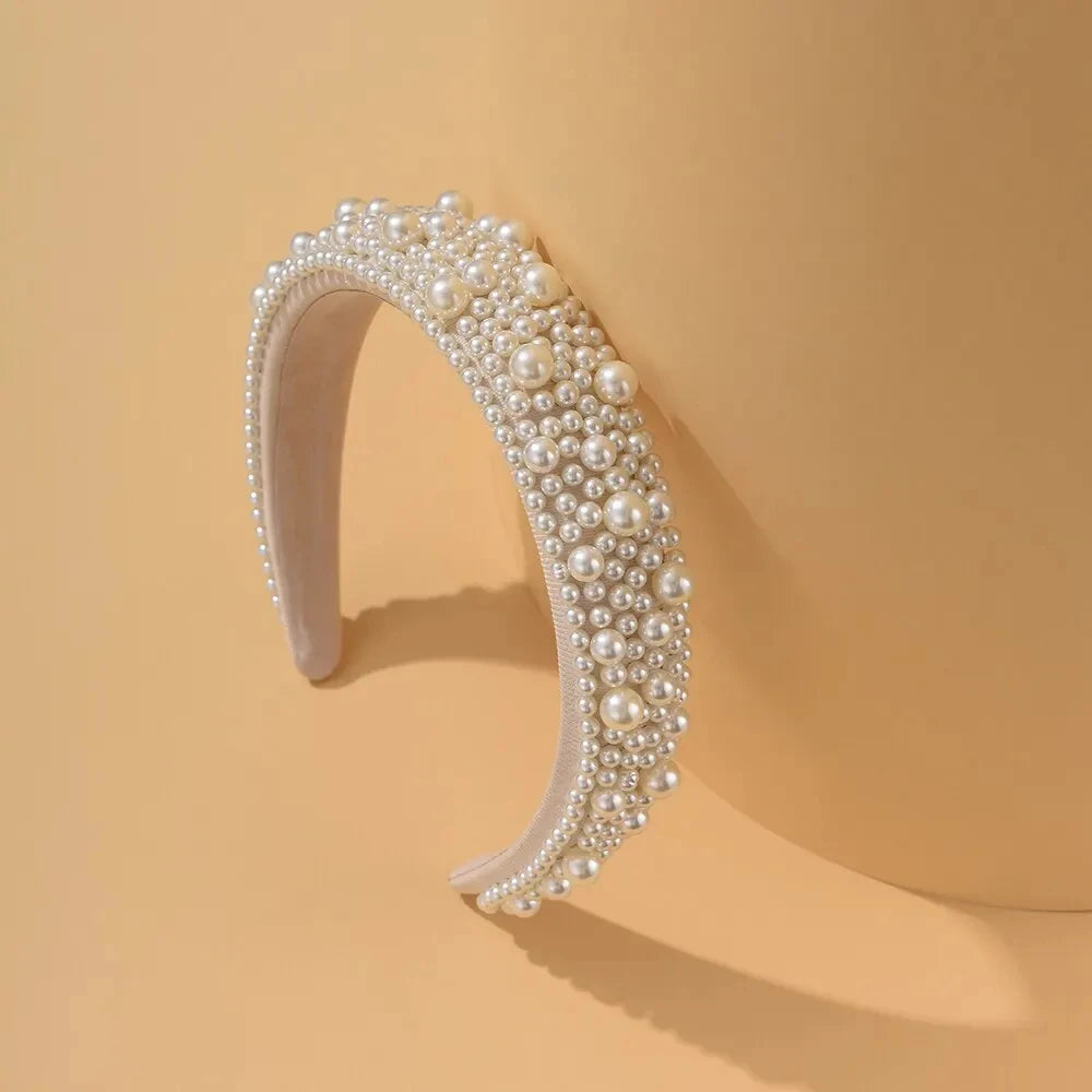 Headband For Women Wedding Bridal Hair Accessories Handmade Wide Hair Hoop Girls Headwear Wedding 2023 Jewelry White Pearl