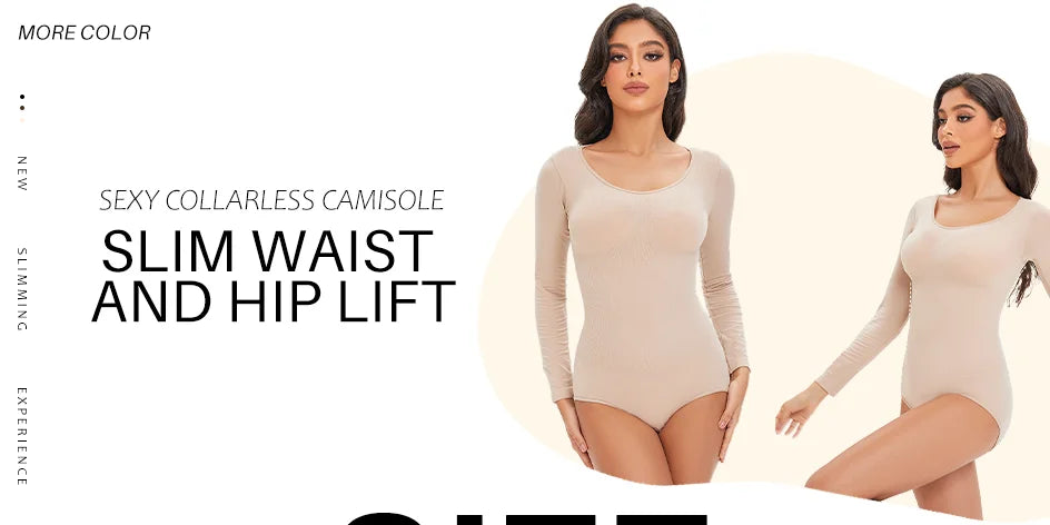 Female Underwear Open Crotch One-Piece Bodysuit Long Sleeve Seamless Waist Trainer Body Shaper Sheath Flat Belly Shapewear Woman