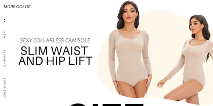Female Underwear Open Crotch One-Piece Bodysuit Long Sleeve Seamless Waist Trainer Body Shaper Sheath Flat Belly Shapewear Woman