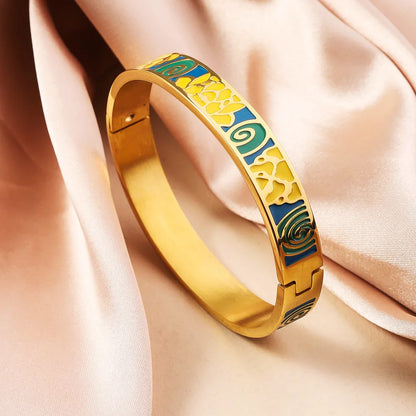 Bohemian Titanium Steel Bangles French Retro Glaze Painted Women Bangles Fashion Bracelets Jewelry Trendy Enamel Accessories