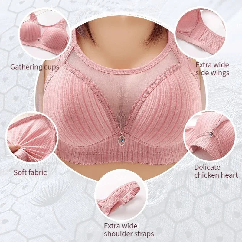 Women Bras Ropa Mujer Large Size Middle Aged Sexy Mesh Comfortable Female Underwear Wireless Bralette Lingerie Sujetadores