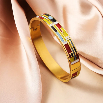 Bohemian Titanium Steel Bangles French Retro Glaze Painted Women Bangles Fashion Bracelets Jewelry Trendy Enamel Accessories